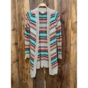 Striped Open Front Knit Cardigan Size M Colorful Boho Beachy Chic Garden Fairy